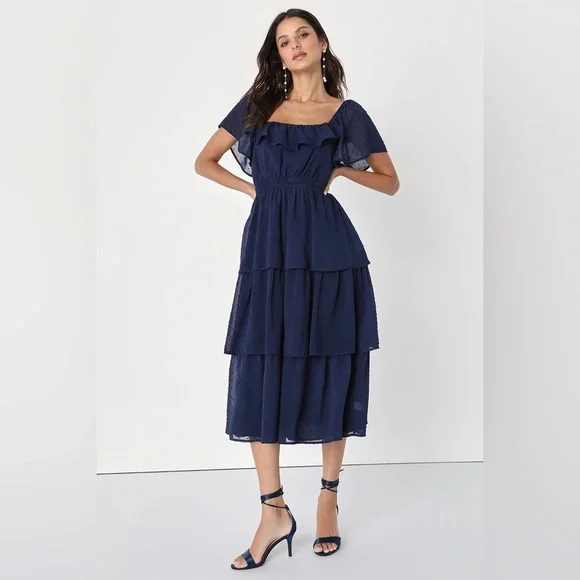 lulus blue ruffle dress x Anthropologie